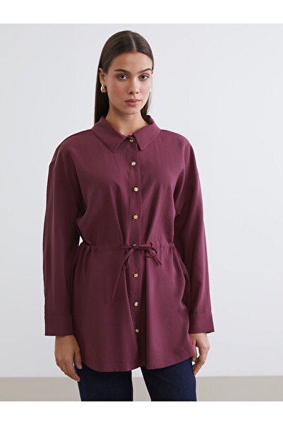 LC Waikiki Burgundy Shirred Women's Shirt Tunic