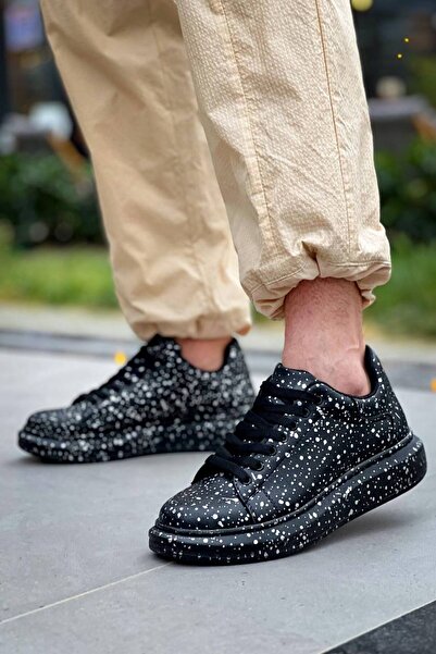 Lucy Shoes Yg-X500 Men's Lace-Up Casual Leather Sneaker Shoes Cst - Black/Silver