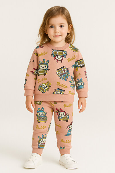 mini kanka Children's Character Patterned Waffle Fabric Long Sleeve Unisex Set for Children Aged 3-6