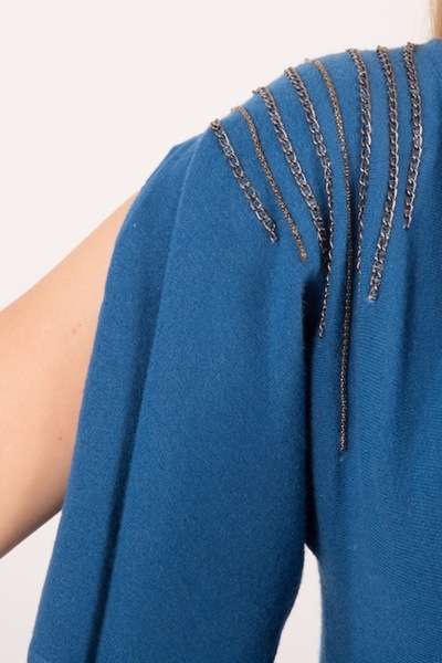 L-line fashion Rcccfashion Knitted Turquoise Dress, Elegant, Three-Quarter Sleeve, Size 40