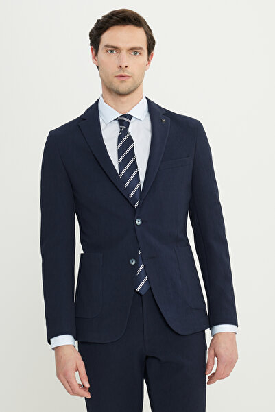 ALTINYILDIZ CLASSICS Cotton Slim Fit Slim Fit Mono Collar Tie Waist Bag Pocket Flexible Navy Blue Suit