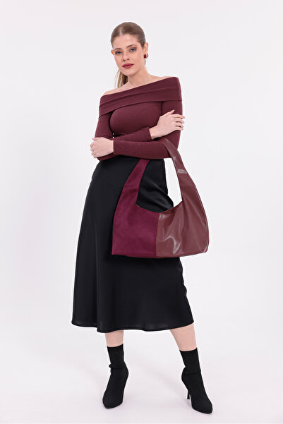 CELESTIAL COLLECTION New Season Cora Burgundy Double-Sided Suede and Faux Leather Magnetic Stylish and Elegant Baguette Bag