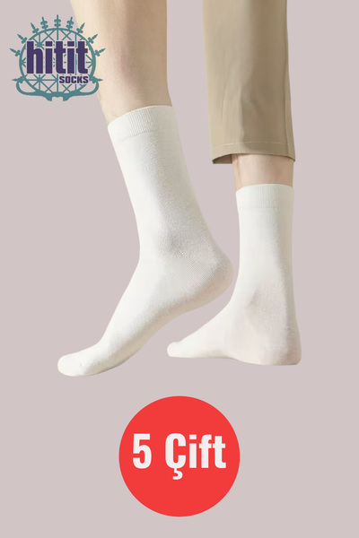 Hitit Socks Men's 5 Pairs Plain White Socks Long Thigh-High Breathable Flexible Thigh-High Non-Squeezing