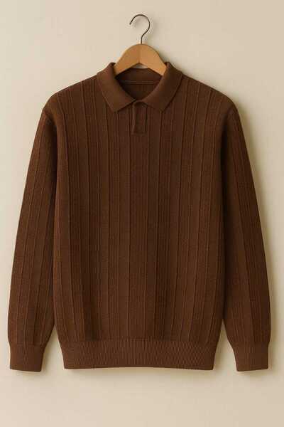 ZMODA SOFT سترة رجالية من Polo Open Collar مزخرفة بنمط Old Money قصة ضيقة محبوكة عالية الجودة وناعمة بأكمام طويلة