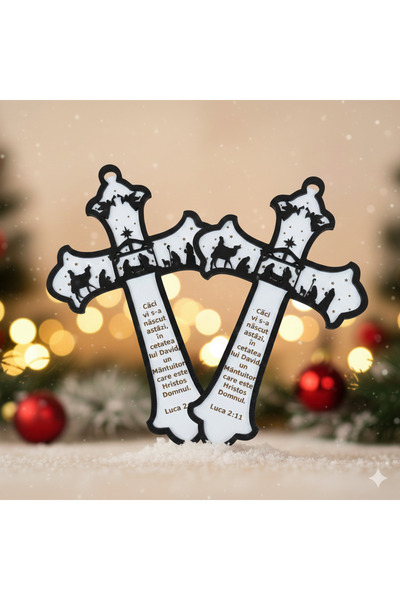 SELLGIFT Set 2 Cruci Ornamentale cu Text Biblic – Gravura Luca 2:11