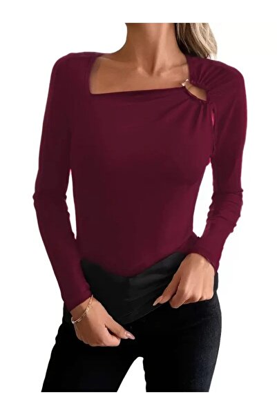 KentselBazaar Vibe Unico Women's Long Sleeve Viscose Blouse with Ring Detail at the Neck