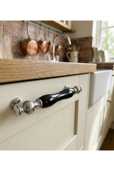 Özen Metal özen porselen krom siyah mobilya kulbu