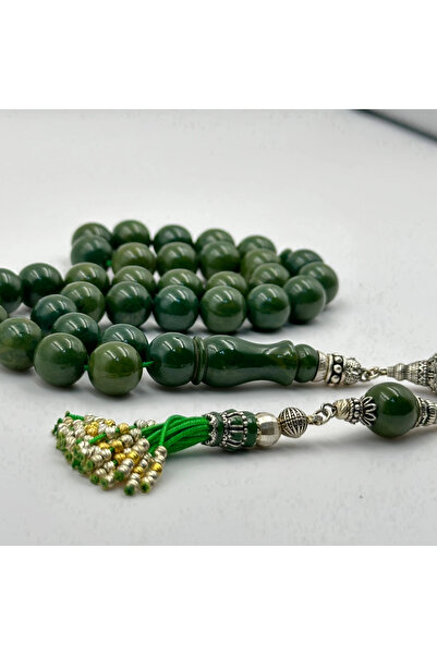 Bülbül Tesbih 925 Ayar Gümüş Püsküllü Yeşil Eski Malzeme Küre Kesim Sıkma Keh...