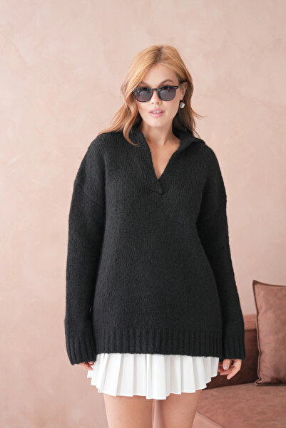 Park Karon Women's Polo Neck Soft Textured Oversized Knitwear Sweater