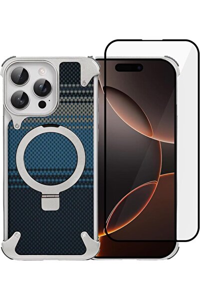 Margoun جراب معدني MG-iPhone 16 Pro Max مع حامل دوار 360 درجة، نسيج ألياف الك...