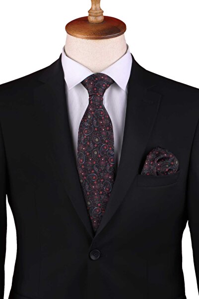 Kravatkolik Black Shawl Pattern Printed Handkerchief Classic Tie Kk13348