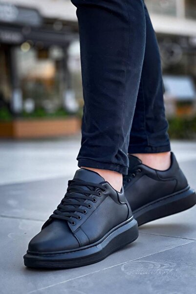 Lucy Shoes Yg-X500 Men's Lace-Up Casual Leather Sneaker Shoes Cst - Black