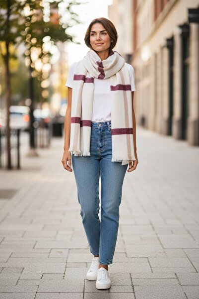 xeox Γυναικείο χειμωνιάτικο μάλλινο σάλι με απαλή υφή