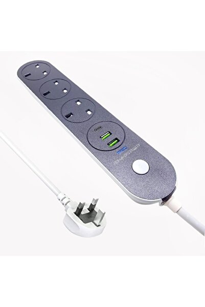 ENAR شريط طاقة عالي التحمل بطول 5 أمتار: 3 مقابس بريطانية، 2 منفذ USB، 1 منفذ...