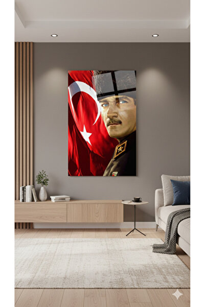 BLT DİZAYN Gazi Mustafa Kemal Atatürk Portrait – Glass Painting with Turkish Flag Theme