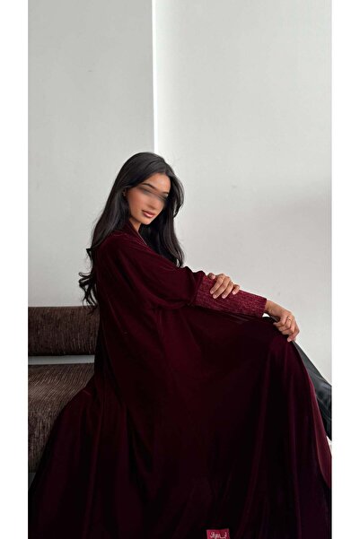 AYA mwt692 Burgundy velvet abaya with sleeve inserts