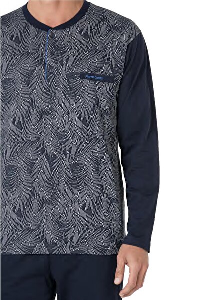 Pierre Cardin 100% cotton jacquard button-up men's pajama set with boxed roun...