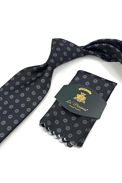 Kravatkolik Black Polka Dot Pattern Printed Pocket Square Classic Tie Kk13354