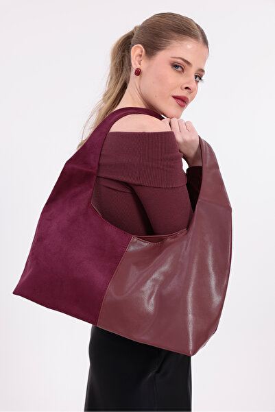 CELESTIAL COLLECTION New Season Cora Burgundy Double-Sided Suede and Faux Leather Magnetic Stylish and Elegant Baguette Bag