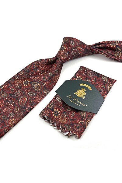 Kravatkolik Burgundy Shawl Pattern Printed Handkerchief Classic Tie Kk13339