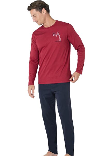 Pierre Cardin Men's 100% Cotton Combed Pajama Set, Crew Neck, Long Sleeve Pajama Set