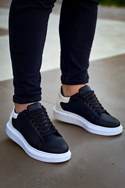Lucy Shoes Yg-X500 Men's Lace-Up Casual Leather Sneaker Shoes Cbt - Black/White