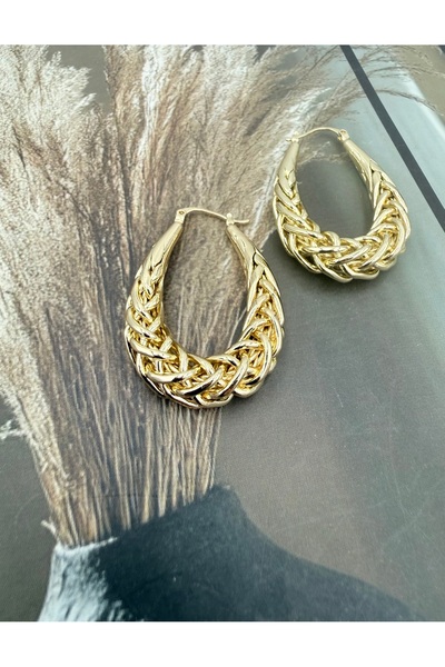 shesra Büyük Örme Oval Halka Küpe