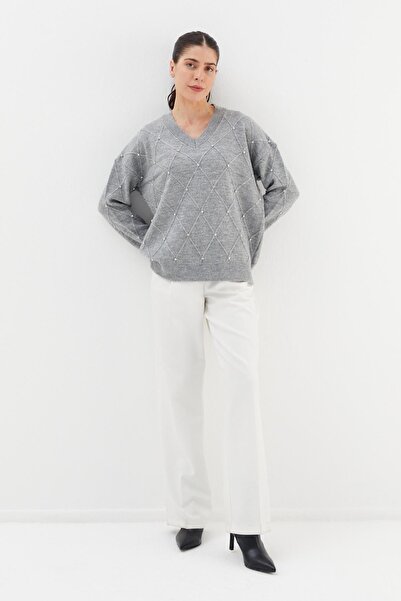 Shopping Shop V-neck embellished sweater - grey