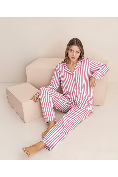rindahomewear Women's Milan Lisbon Long Sleeve Buttoned Pajama Set