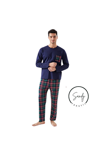 Koza soft Men's Pajama Set Long Sleeve Cotton Comfortable Fit Green Plaid (New Year Special)