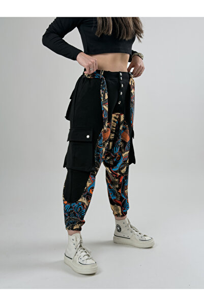 COCOPELLI Garni Design Women's Music Patterned Black Sports Baggy Pants Coc2615