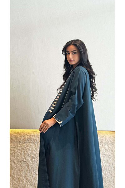 AYA mwt678 عباية تركوازي غامق تطريز
