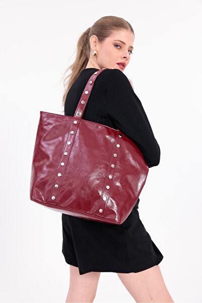CELESTIAL COLLECTION New Season Briella Burgundy Shiny Faux Leather and Zippered Stylish Bag