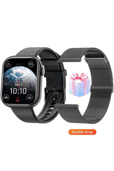 HYX 2025 1.85-inch Smartwatch - Calls, 120+ Sports Modes, IP68 (Black Milan Steel)