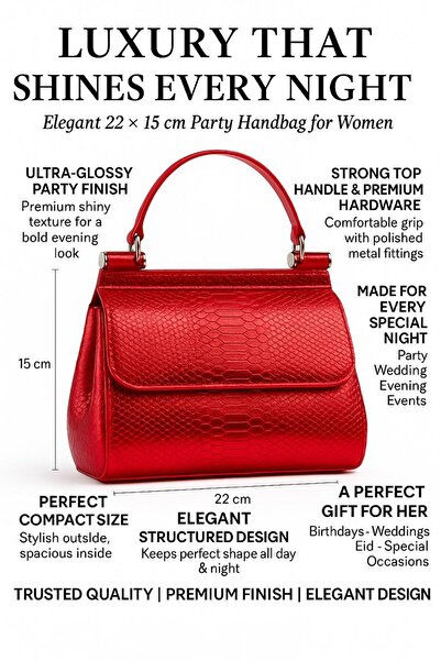 Generic Women’s Elegant Party Handbag – Shiny Evening Top Handle Mini Bag – 22 × 15 cm