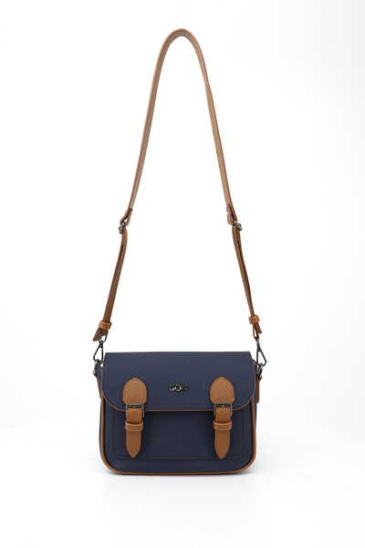 GÖNDERİ(R) Women's Navy Blue Tan Long Strap Shoulder Bag