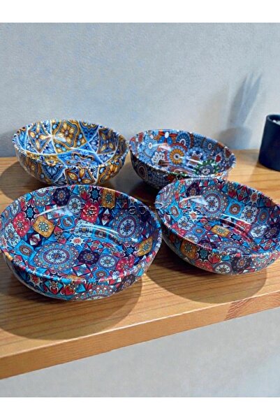 RENK YAPI RÜYASI 4 Pcs Ethnic Patterned Metal Bowl Snack Bowl Diameter 10cm Height 3cm Gift Bowl