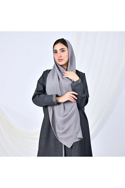 HAWRAA ABAYA Elegant abaya with a quarter-circle cut, offering a sophisticated flow with prominent embroidery on the front and sleeves | Dark gray