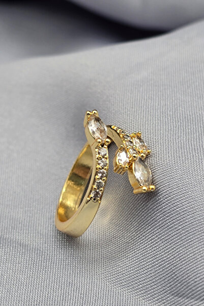 NBS Beautiful Naturel Stones خاتم من الفولاذ الذهبي قابل للتعديل مرصع بحجر ال...