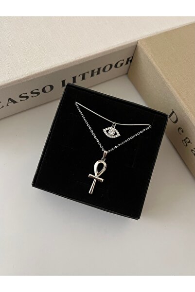 RAREE 2li kolye seti (göz kolye ve ankh kolye) hediyelik