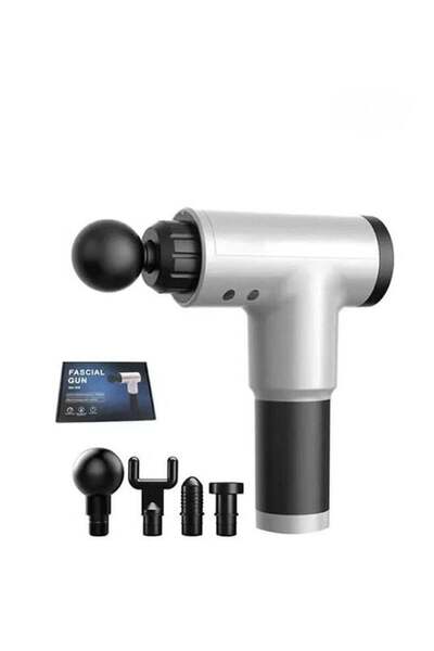 AGD Portable massage gun for relieving muscle pain and improving blood circulation, rechargeable, with 6 speeds, silver/black