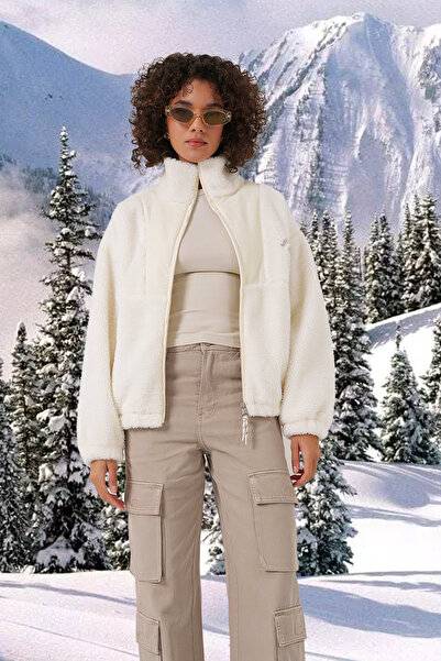 Modamorfo 5194 Women's Plush Coat Jacket - Ecru