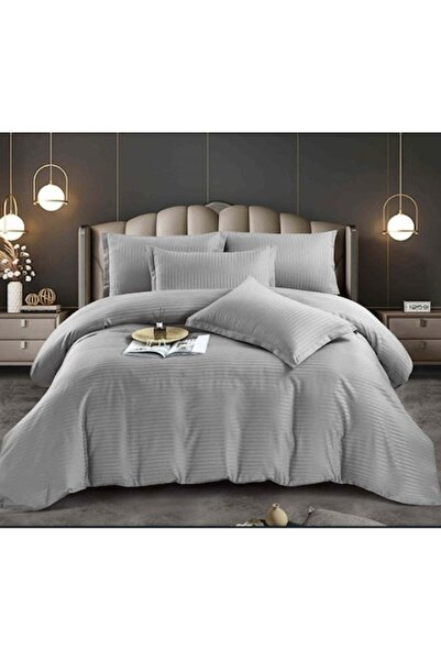 OEM Damask Double Bed Linen Set 6-piece, Fitted Sheet, Grey