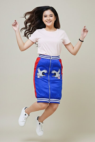 dorbe stylish embroidered zip-up casual wear blue color mini skirt