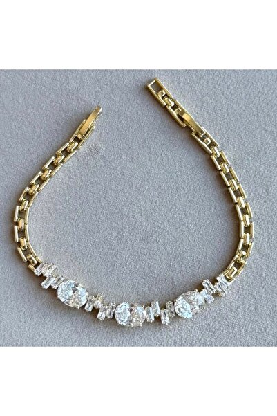 Haziran Aksesuar Damla Taşlı, 14K, Xuping XP Damgalı, Gold Kadın Bileklik, 16...