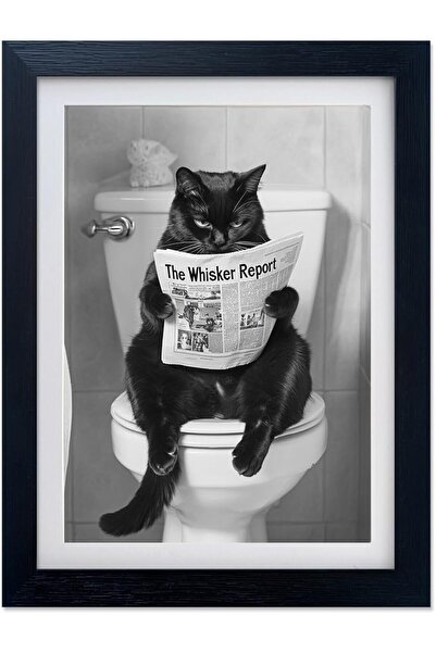 ALAYRA International Framed Black Cat Bathroom Art A4 (21×29.7 cm) Funny Blac...