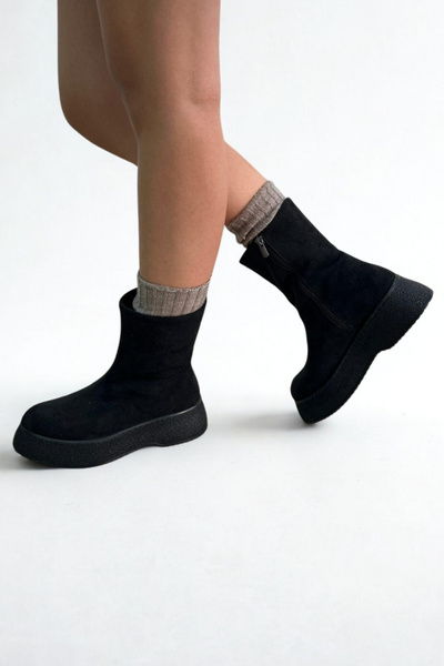 inizio Μαύρα σουέτ γυναικεία καθημερινά μποτάκια GD309