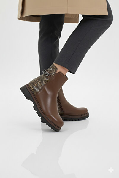 Mammamia Γυναικείες μπότες με λεοπάρ σχέδιο από γνήσιο δέρμα ορθοπεδικό με φερμουάρ, επίπεδη χοντρή σόλα καθημερινά M26/KB4240