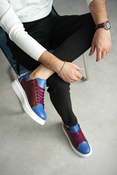 Lucy Shoes Yg-1961 Men's Lace-Up Casual Leather Fan Shoes Cbt- Burgundy/Blue