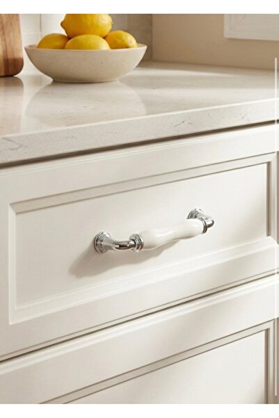 Özen Metal مقبض أثاث من البورسلين الأبيض المطلي بالكروم من أوزن